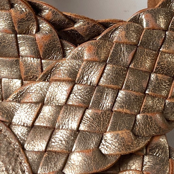 Vintage Wide 40in Gold Leather Belt Weathered Cowhide Braided Woven Boho main image 7